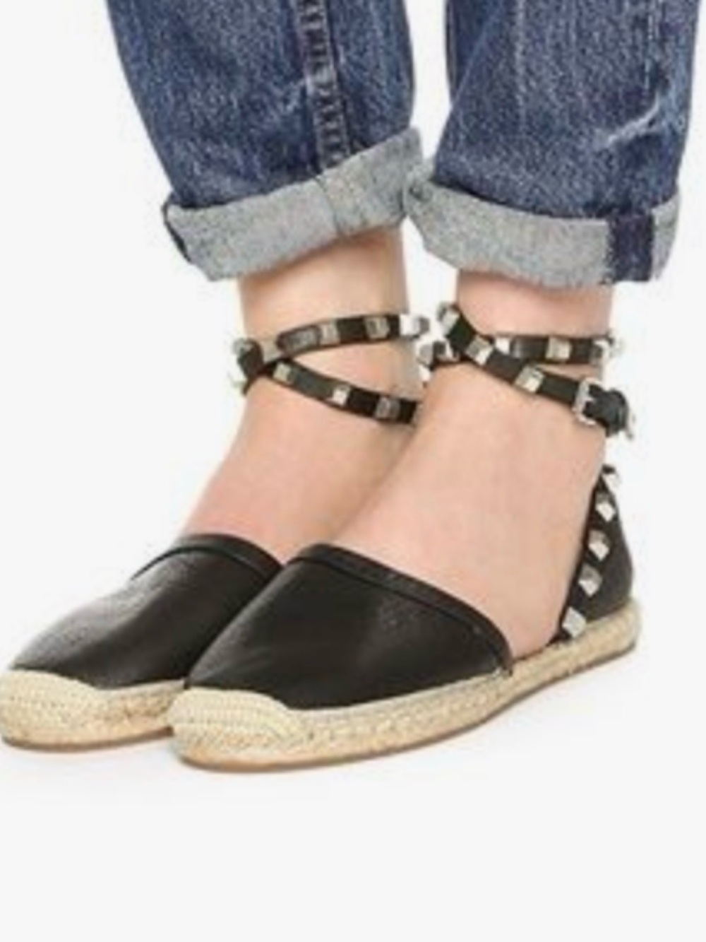 Rebecca Minkoff Giles Studded Ankle-Strap Espadrille Flats - Black